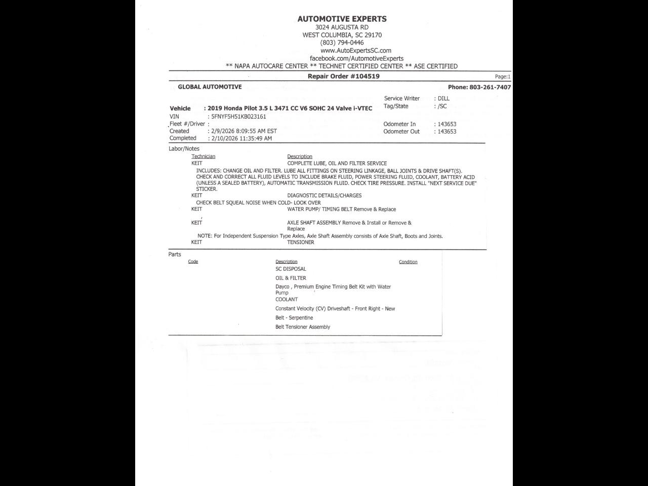 Honda Pilot EXL 2WD 2019