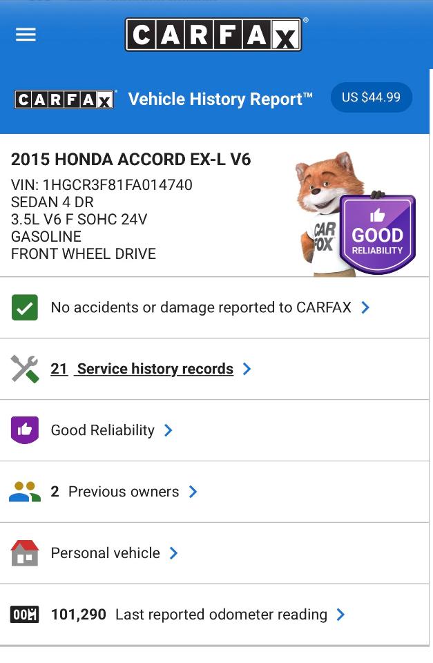 Honda Accord EX-L V6 Sedan AT with Navigation 2015