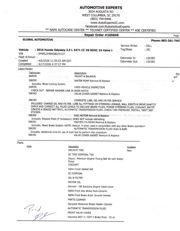 Honda Odyssey Touring Elite 2016