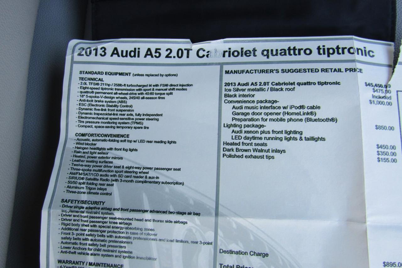 Audi A5 2dr Cabriolet Auto quattro 2.0T Premium 2013