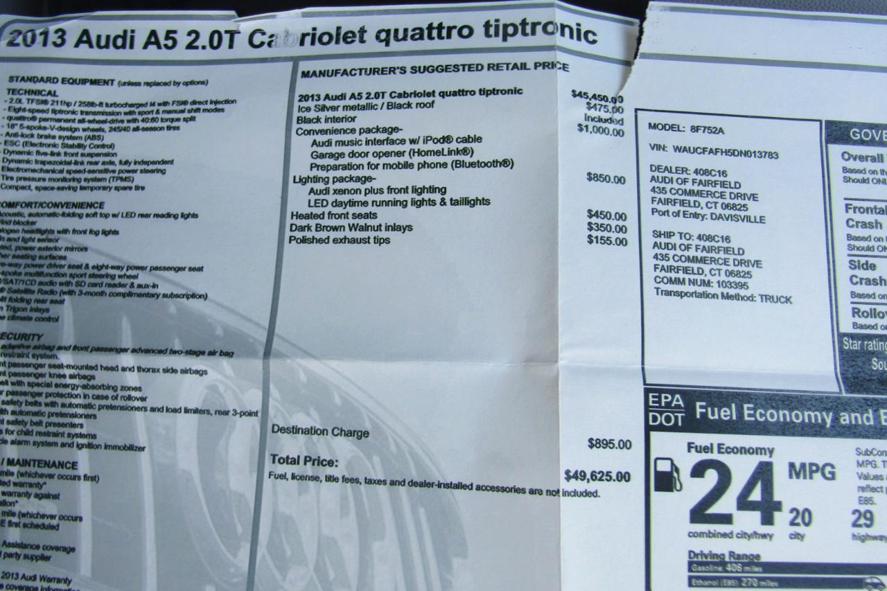 Audi A5 2dr Cabriolet Auto quattro 2.0T Premium 2013