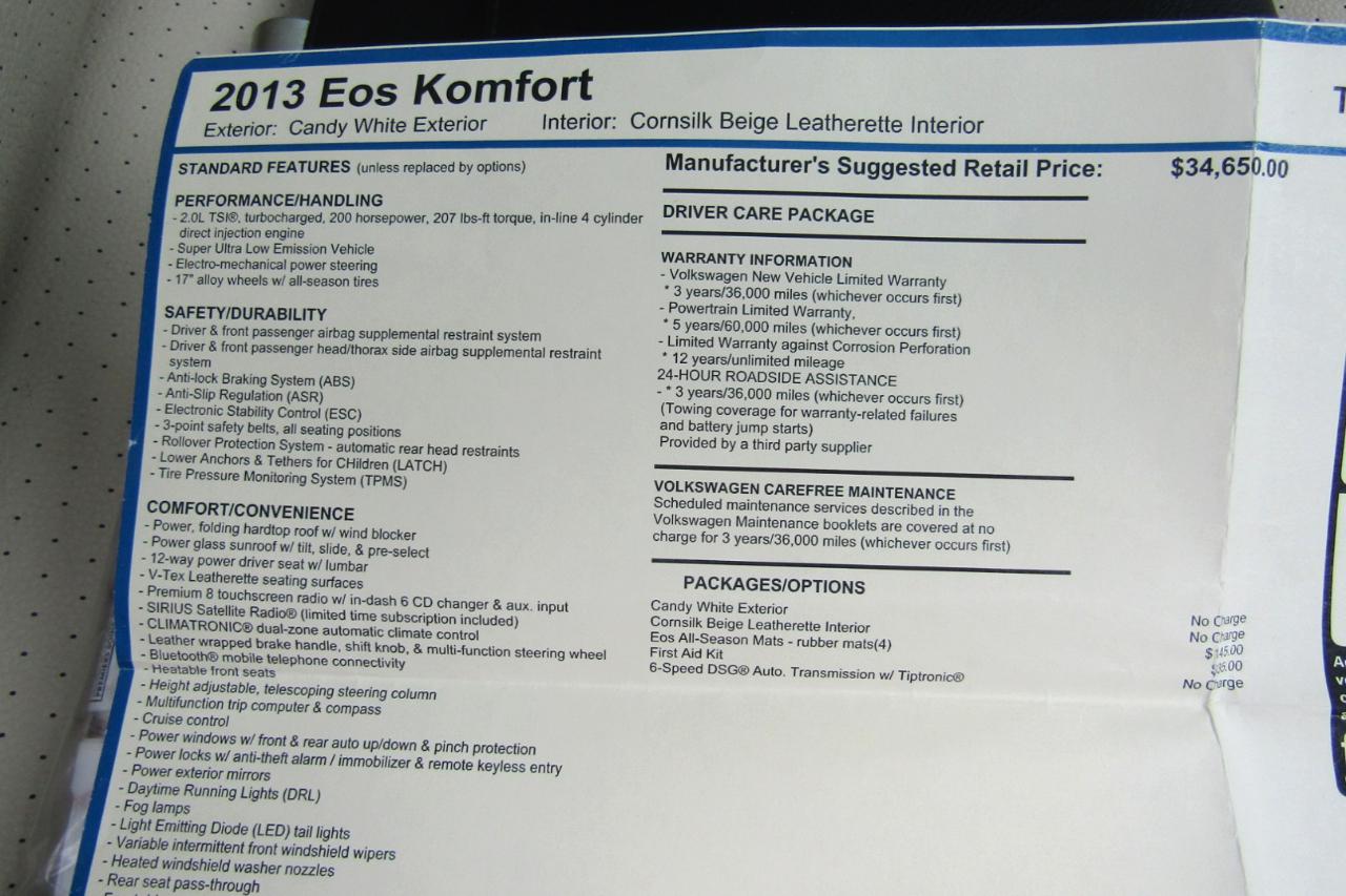 Volkswagen Eos 2dr Conv Komfort SULEV 2013