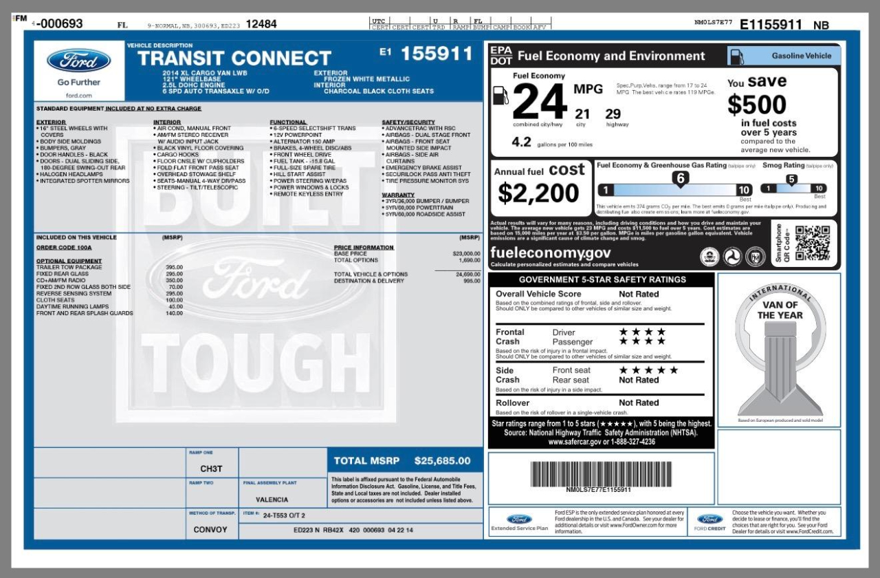 Ford Transit Connect XL LWB 2014