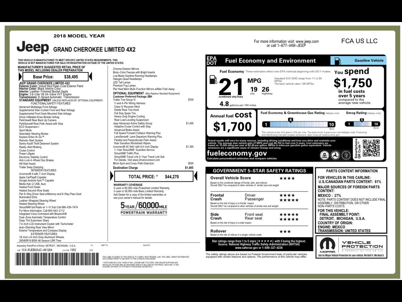 Jeep Grand Cherokee Limited 2WD 2018