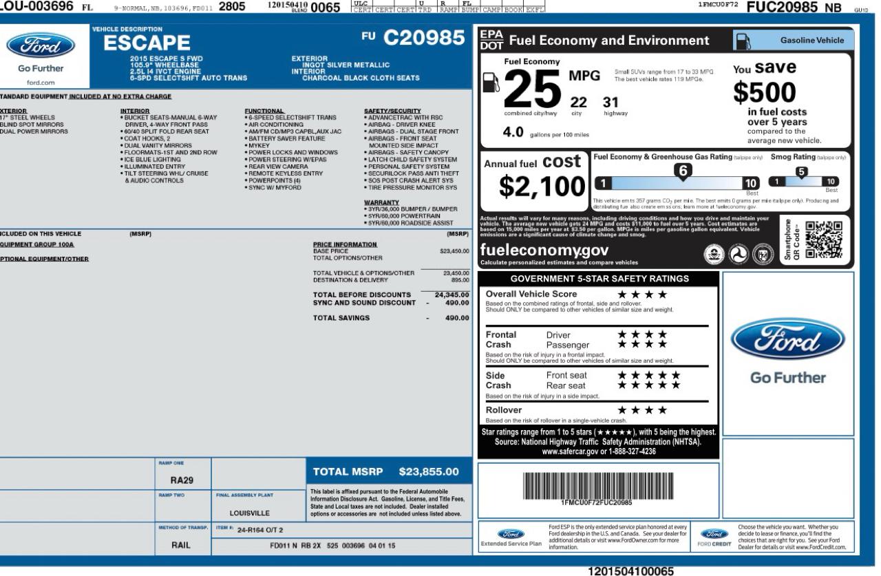 Ford Escape S FWD 2015