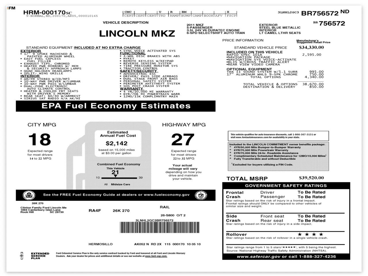 Lincoln MKZ FWD 2011