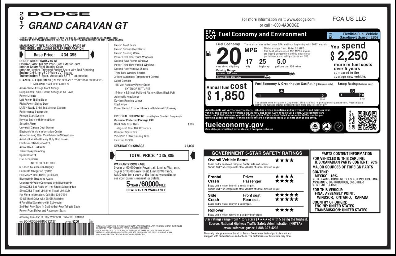 Dodge Grand Caravan GT 2017