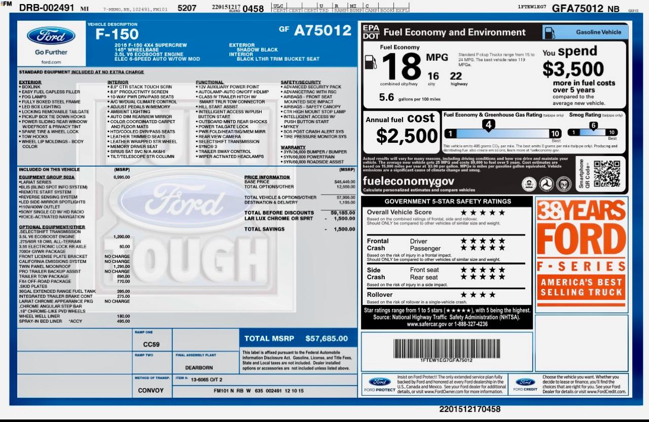 Ford F-150 Lariat 4WD SuperCrew 5.5' Box 2016