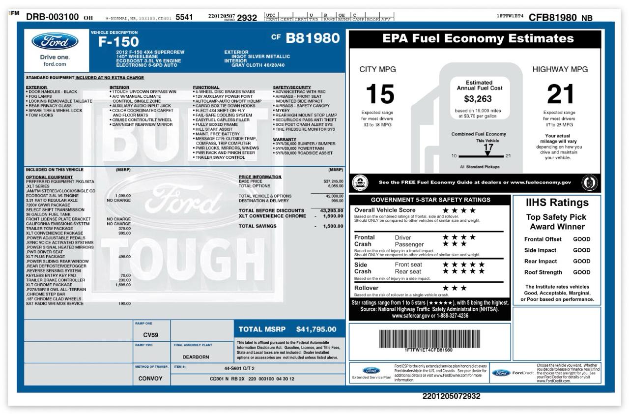 Ford F-150 4WD SuperCrew 145" XLT 2012