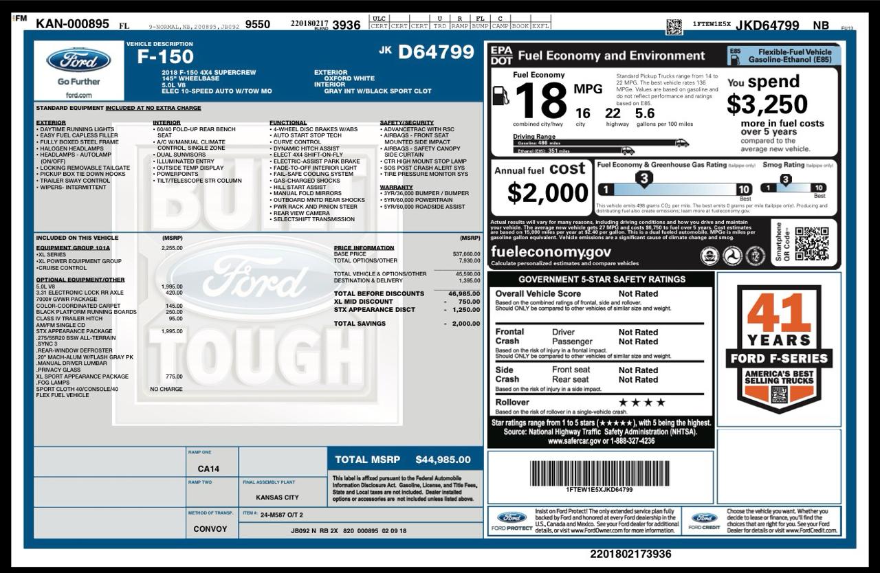 Ford F-150 4WD SuperCrew 145" STX 2018