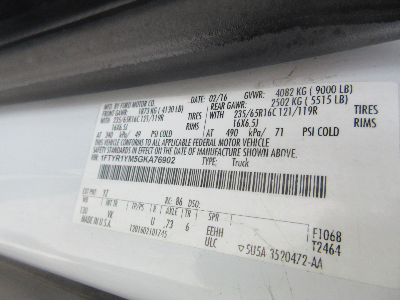 Ford Transit 250 Van Low Roof w/Sliding Pass. 130-in. WB 2016