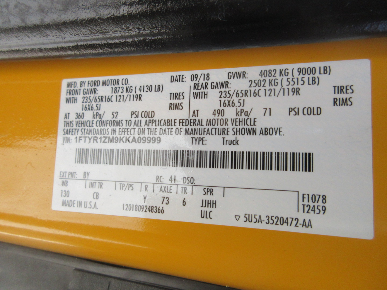 Ford Transit 250 Van Low Roof 60/40 Pass.130-in. WB 2019