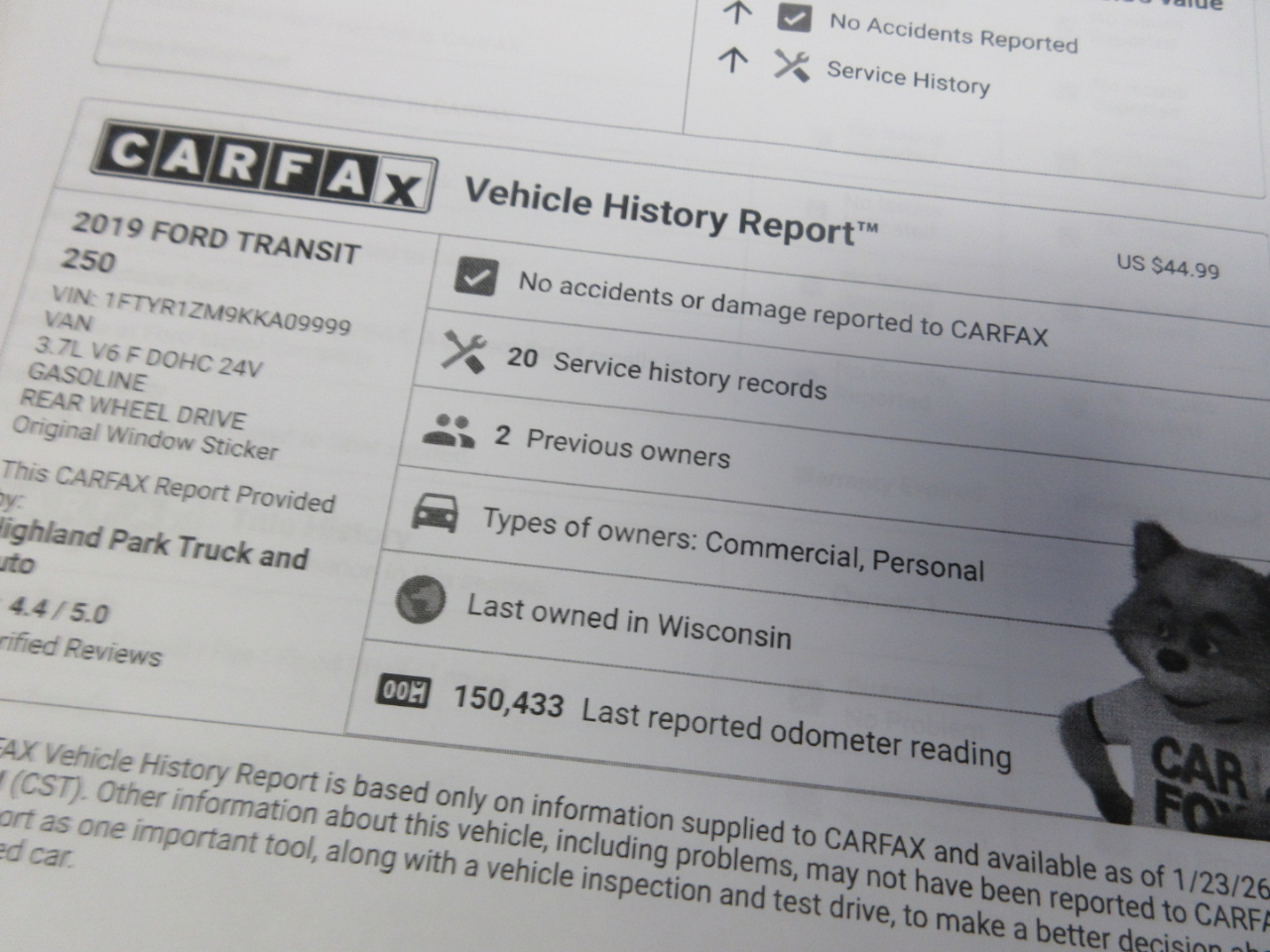 Ford Transit 250 Van Low Roof 60/40 Pass.130-in. WB 2019