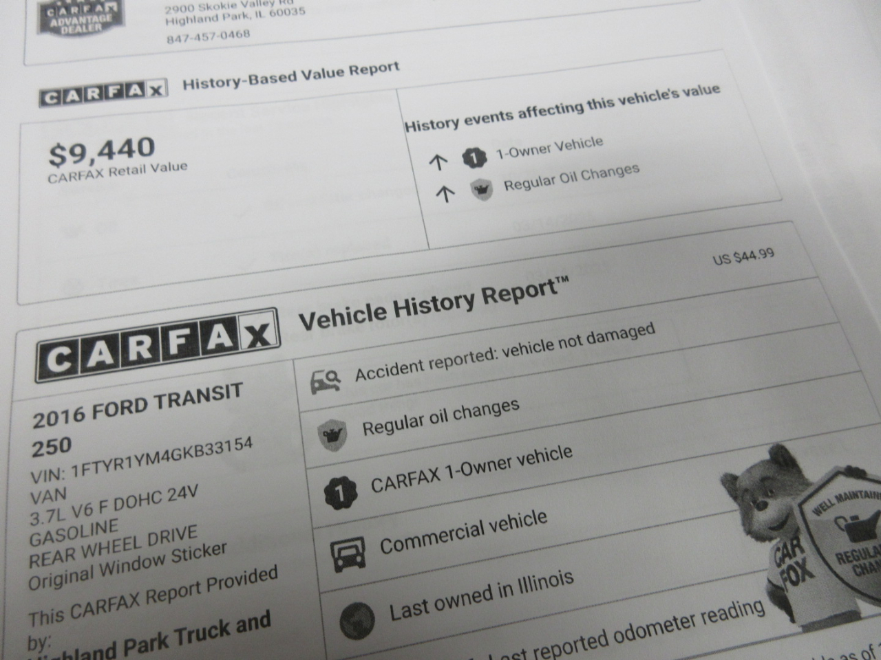 Ford Transit 250 Van Low Roof w/Sliding Pass. 130-in. WB 2016