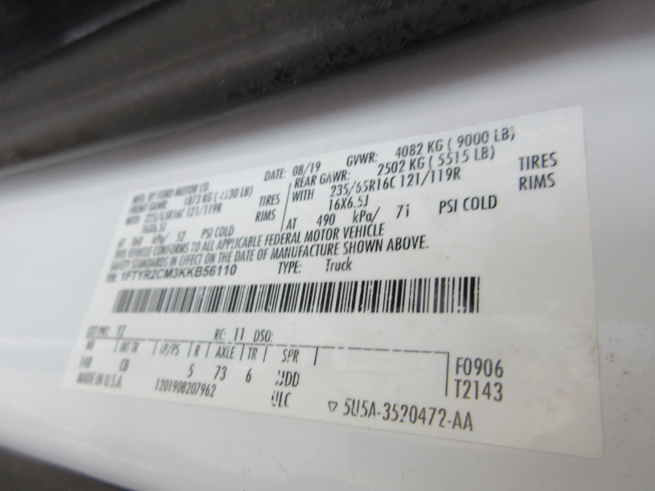 Ford Transit 250 Van Med. Roof w/Sliding Pass. 148-in. WB 2019