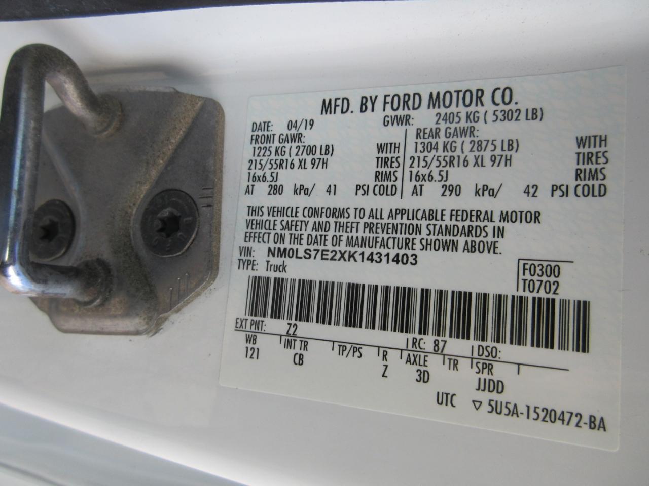 Ford Transit Connect Cargo Van XL LWB w/Rear 180 Degree Door 2019