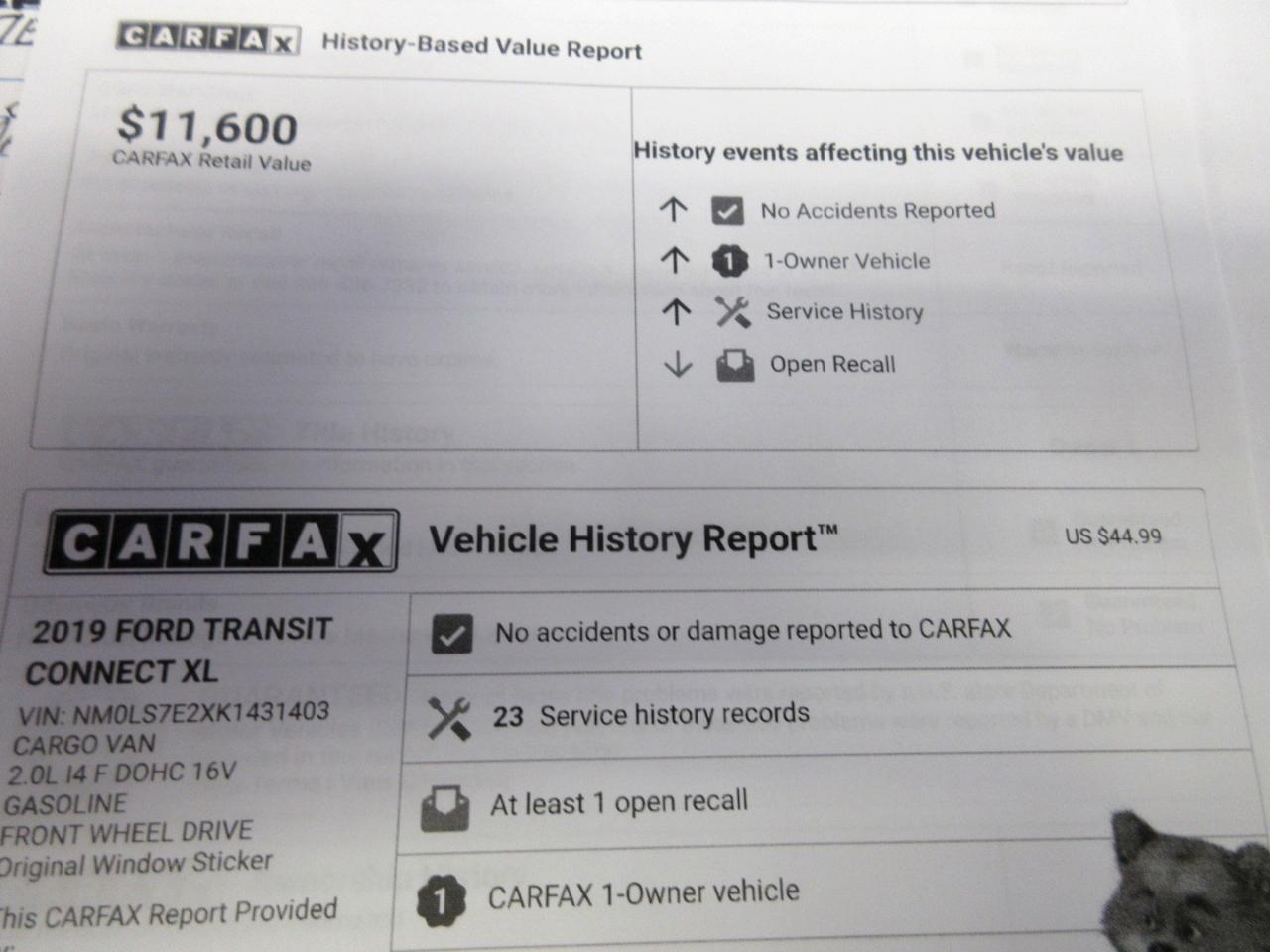 Ford Transit Connect Cargo Van XL LWB w/Rear 180 Degree Door 2019