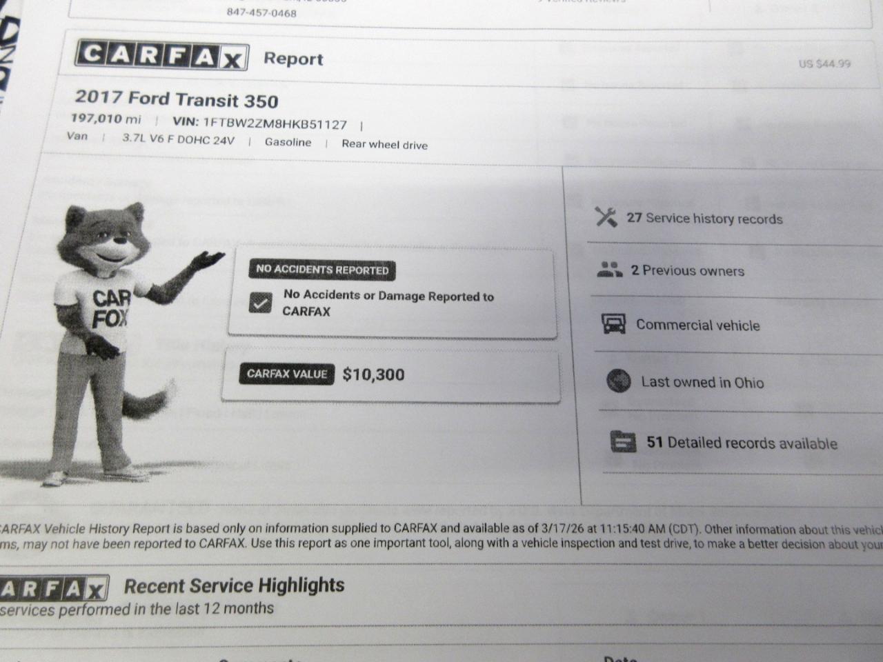 Ford Transit 350 Van Low Roof 60/40 Pass. 148-in. WB 2017