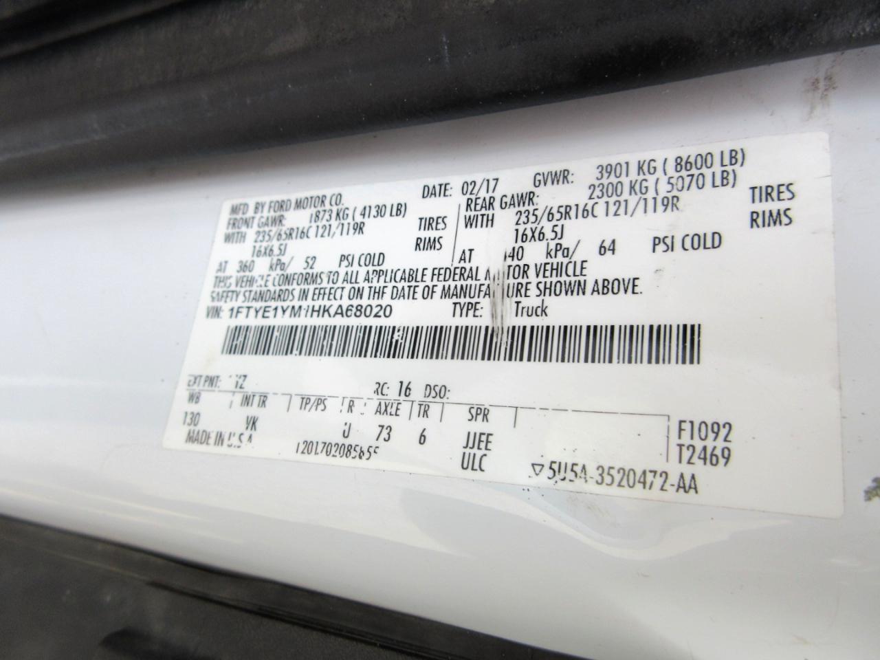 Ford Transit T-150 130" Low Rf 8600 GVWR Sliding RH Dr 2017