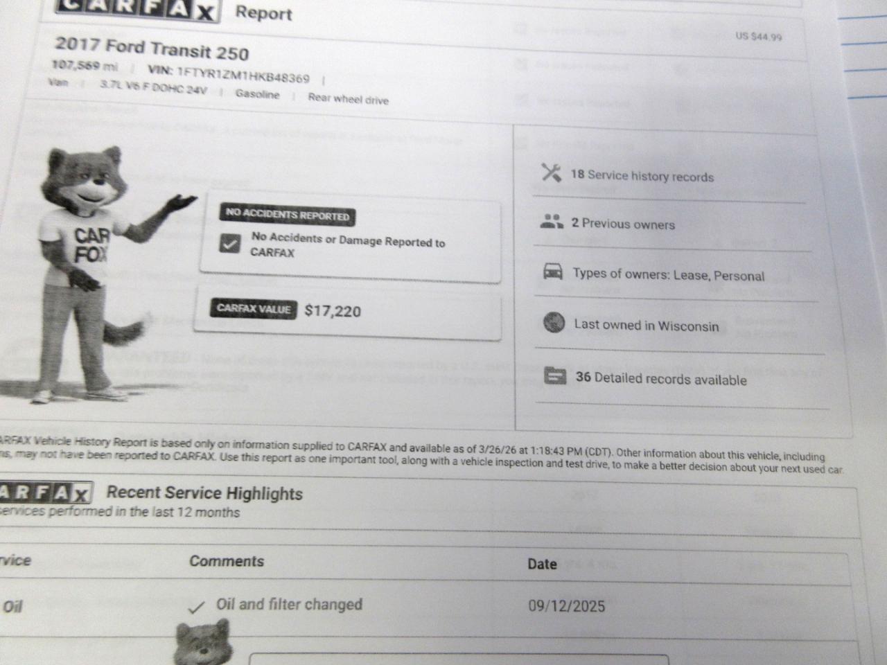 Ford Transit 250 Van Low Roof 60/40 Pass.130-in. WB 2017