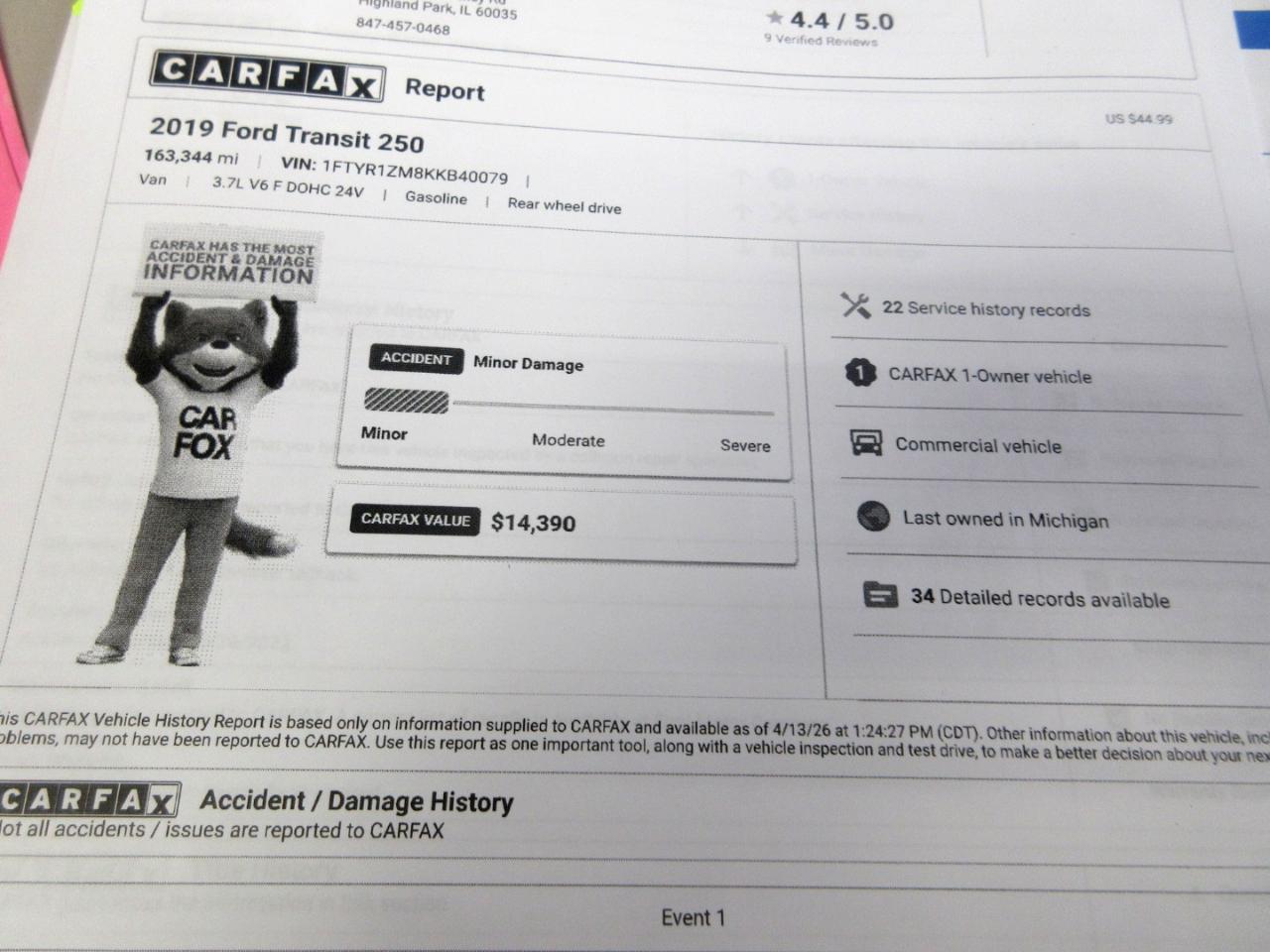 Ford Transit T-250 130" Low Rf 9000 GVWR Swing-Out RH Dr 2019