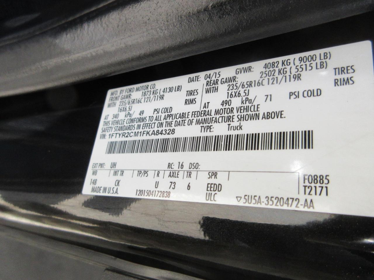 Ford Transit Cargo Van T-250 148" Med Rf 9000 GVWR Sliding RH Dr 2015