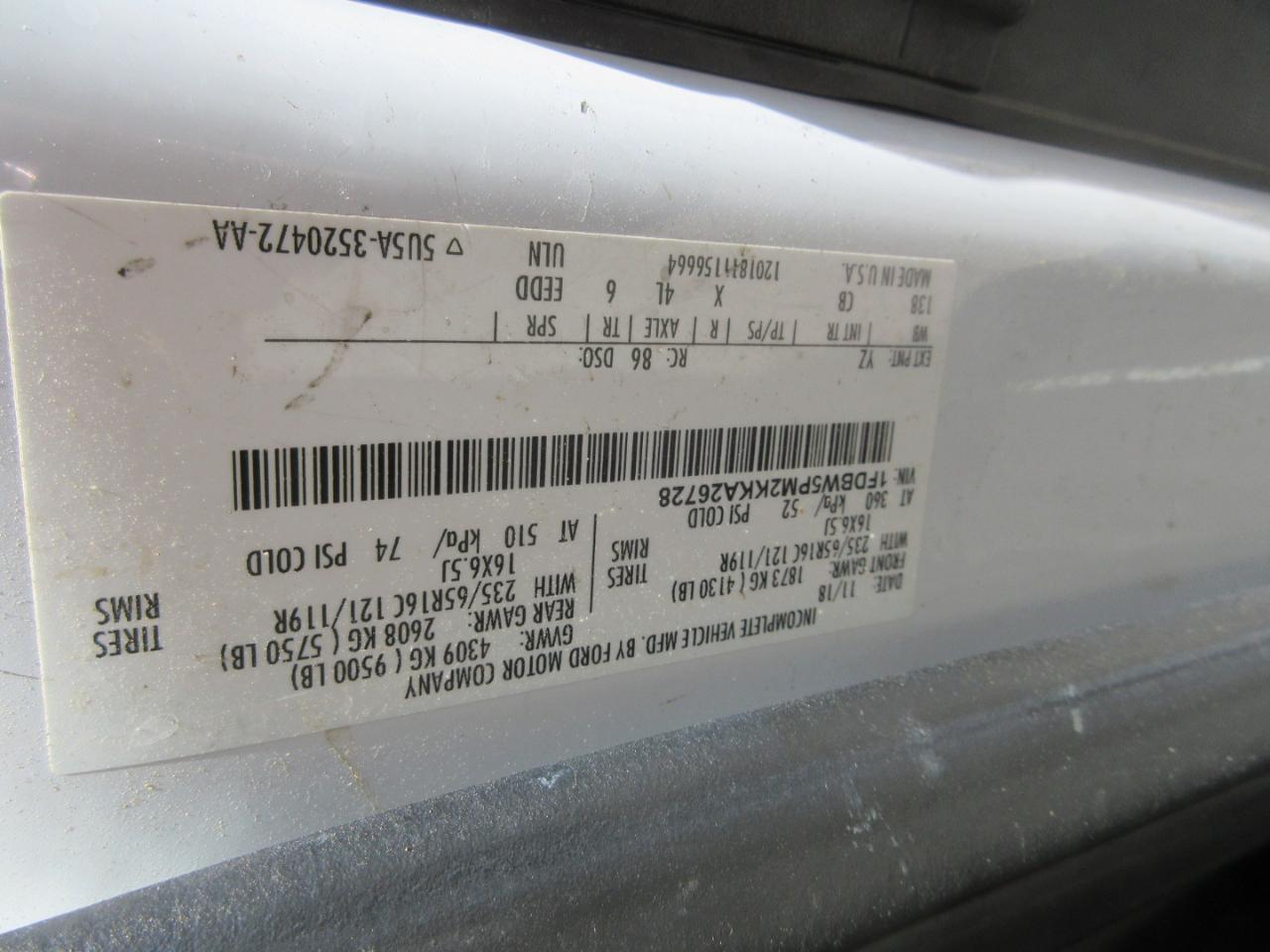 Ford Transit Cutaway T-350 SRW 138" WB 9500 GVWR 2019