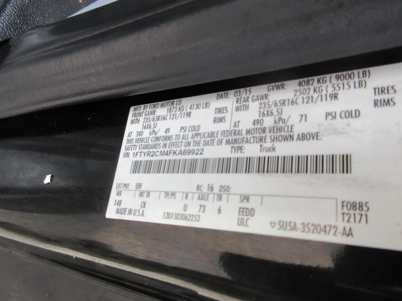 Ford Transit Cargo Van T-250 148" Med Rf 9000 GVWR Sliding RH Dr 2015