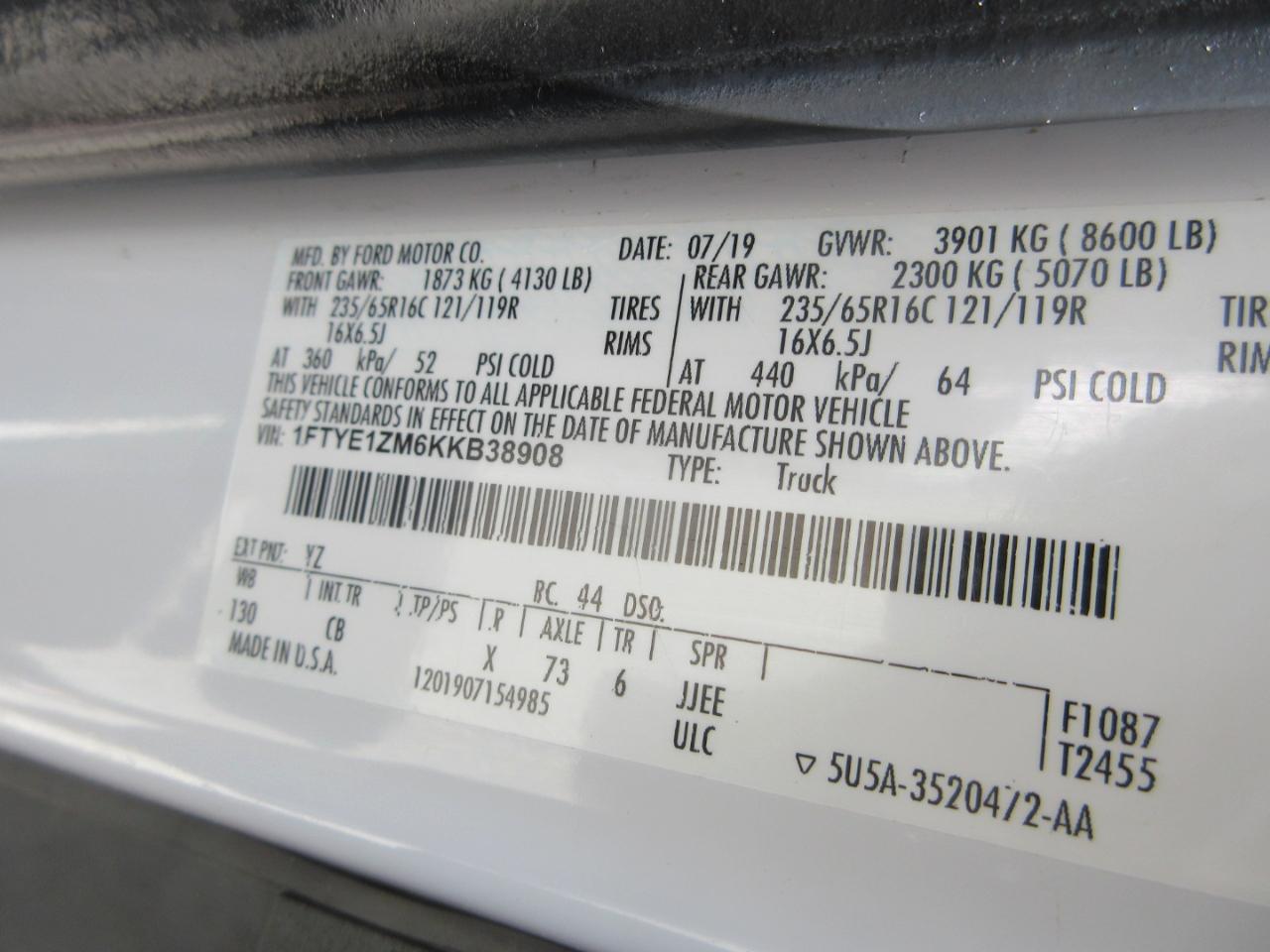 Ford Transit Van T-150 130" Low Rf 8600 GVWR Swing-Out RH Dr 2019