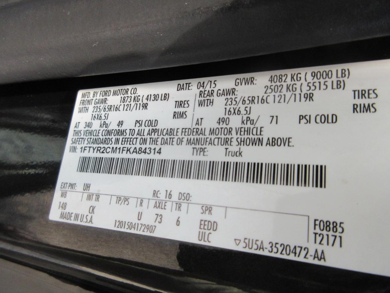 Ford Transit Cargo Van T-250 148" Med Rf 9000 GVWR Sliding RH Dr 2015