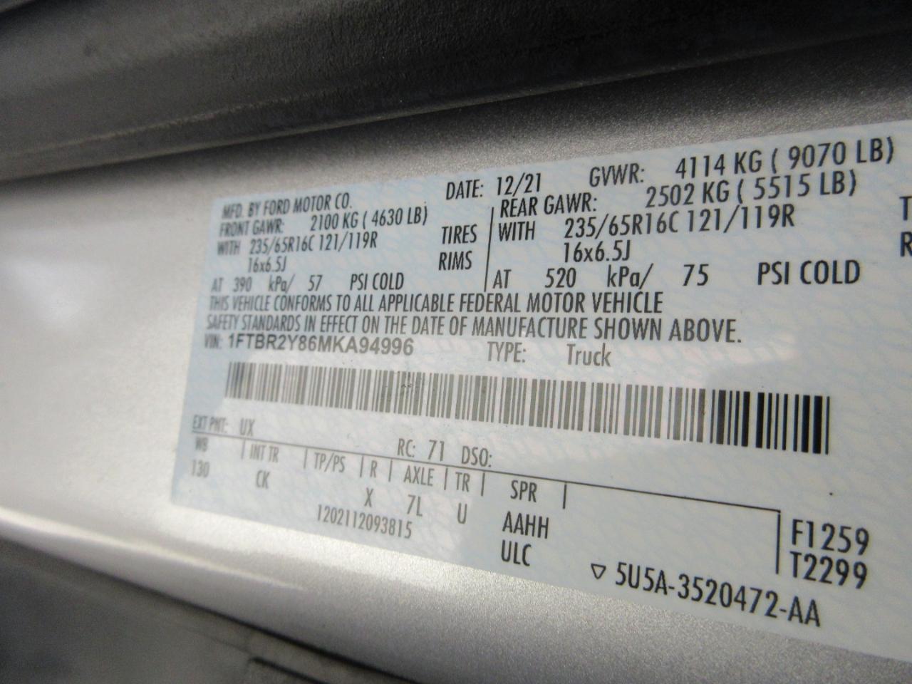 Ford Transit Cargo Van T-250 130" Low Rf 9070 GVWR AWD 2021