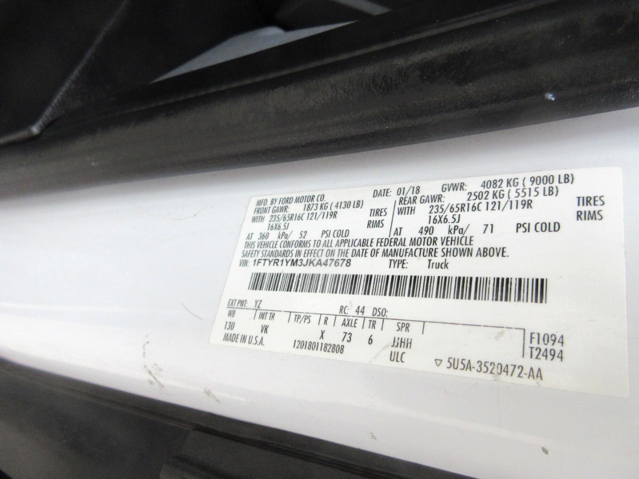 Ford Transit Van T-250 130" Low Rf 9000 GVWR Sliding RH Dr 2018