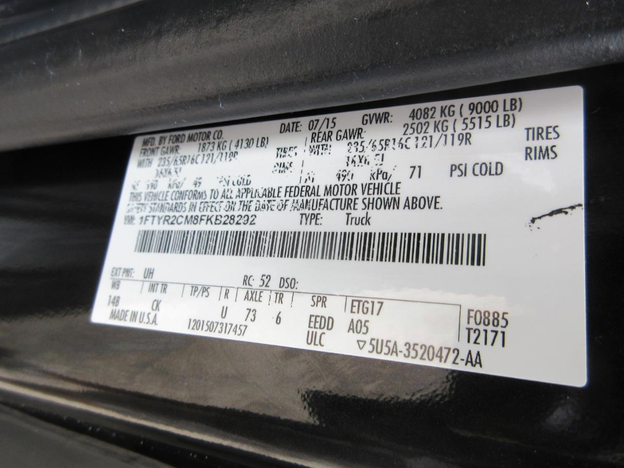 Ford Transit Cargo Van T-250 148" Med Rf 9000 GVWR Sliding RH Dr 2015