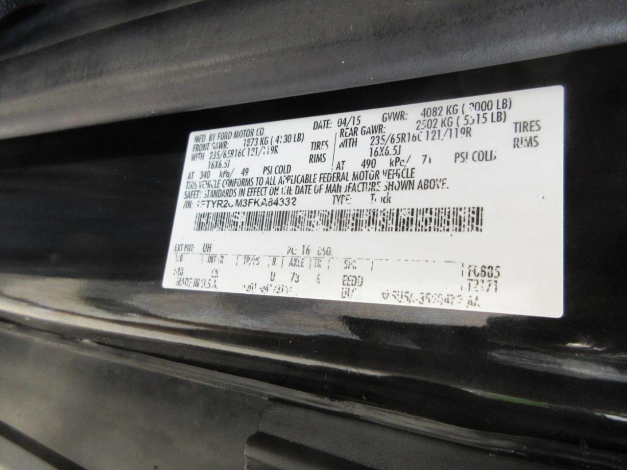 Ford Transit Cargo Van T-250 148" Med Rf 9000 GVWR Sliding RH Dr 2015