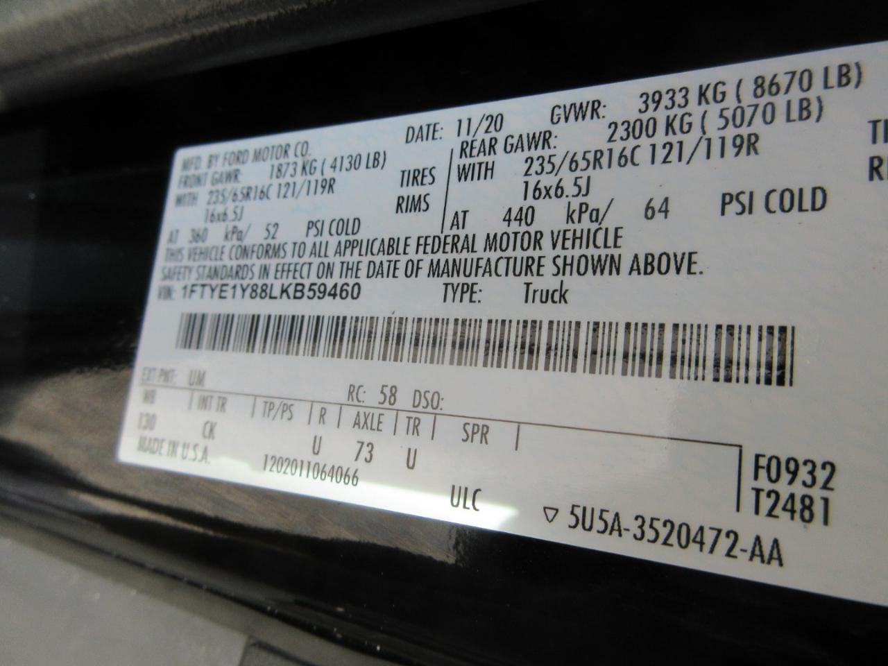 Ford Transit Cargo Van T-150 130" Low Rf 8670 GVWR RWD 2020