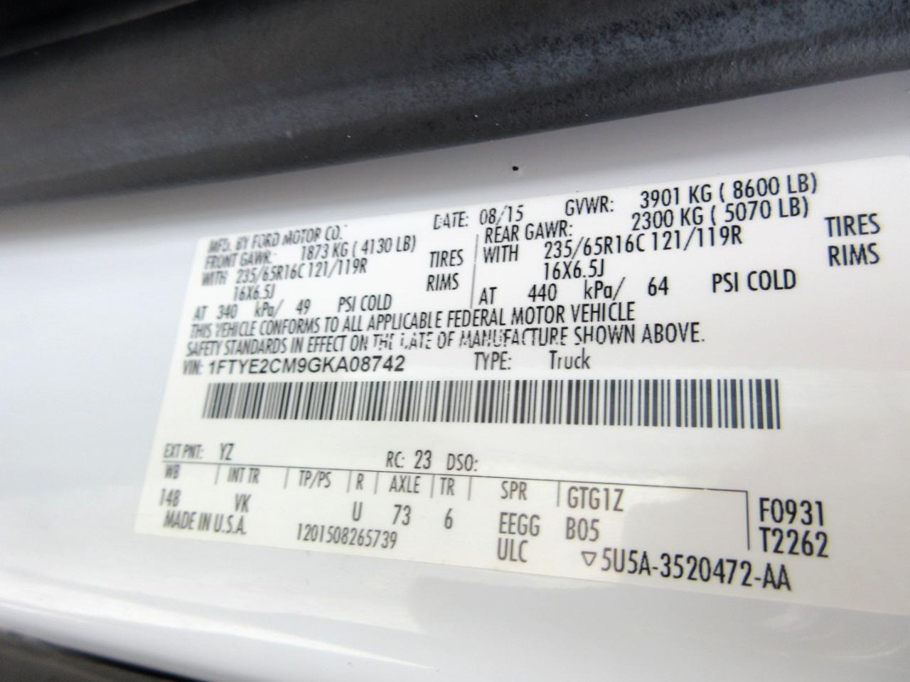 Ford Transit Cargo Van T-150 148" Med Rf 8600 GVWR Sliding RH Dr 2016