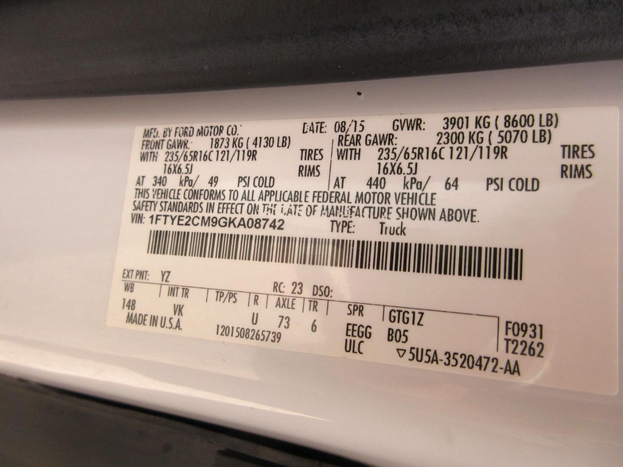 Ford Transit Cargo Van T-150 148" Med Rf 8600 GVWR Sliding RH Dr 2016