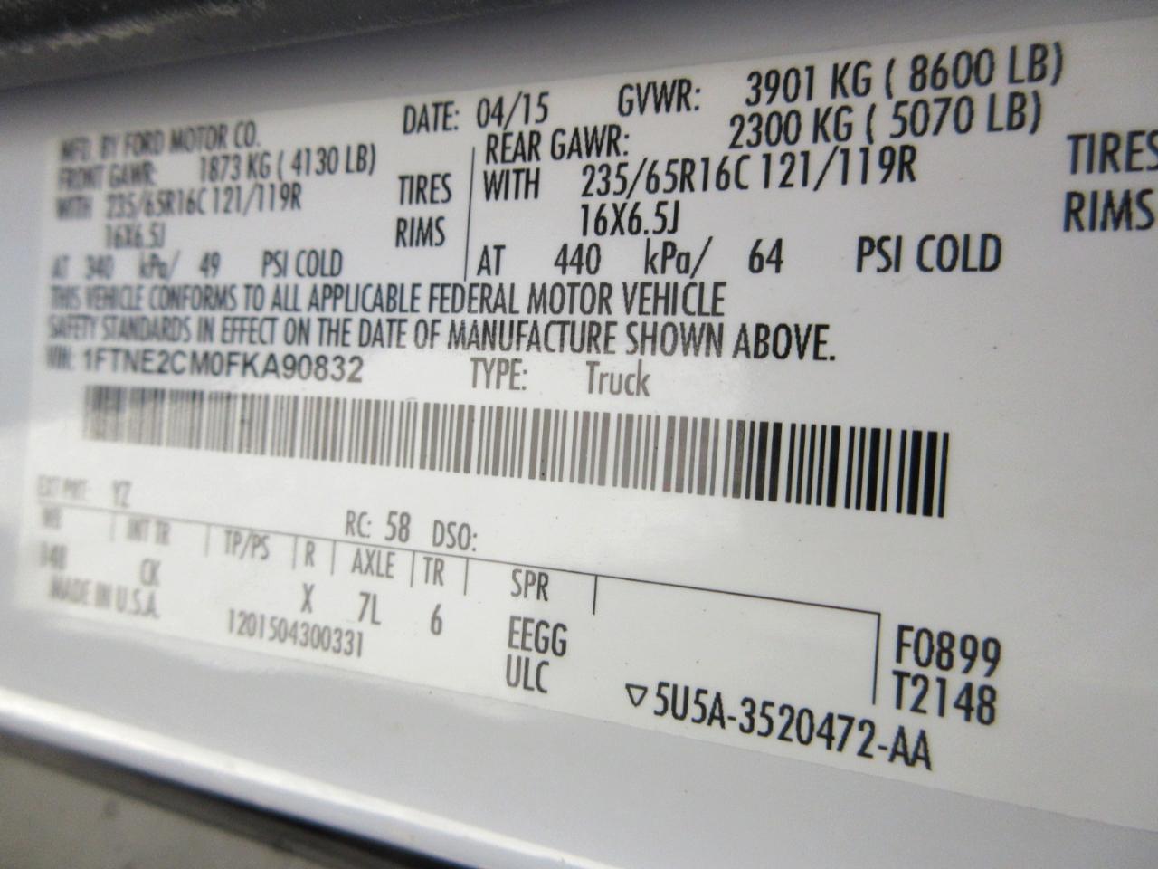 Ford Transit Cargo Van T-150 148" Med Rf 8600 GVWR Sliding RH Dr 2015