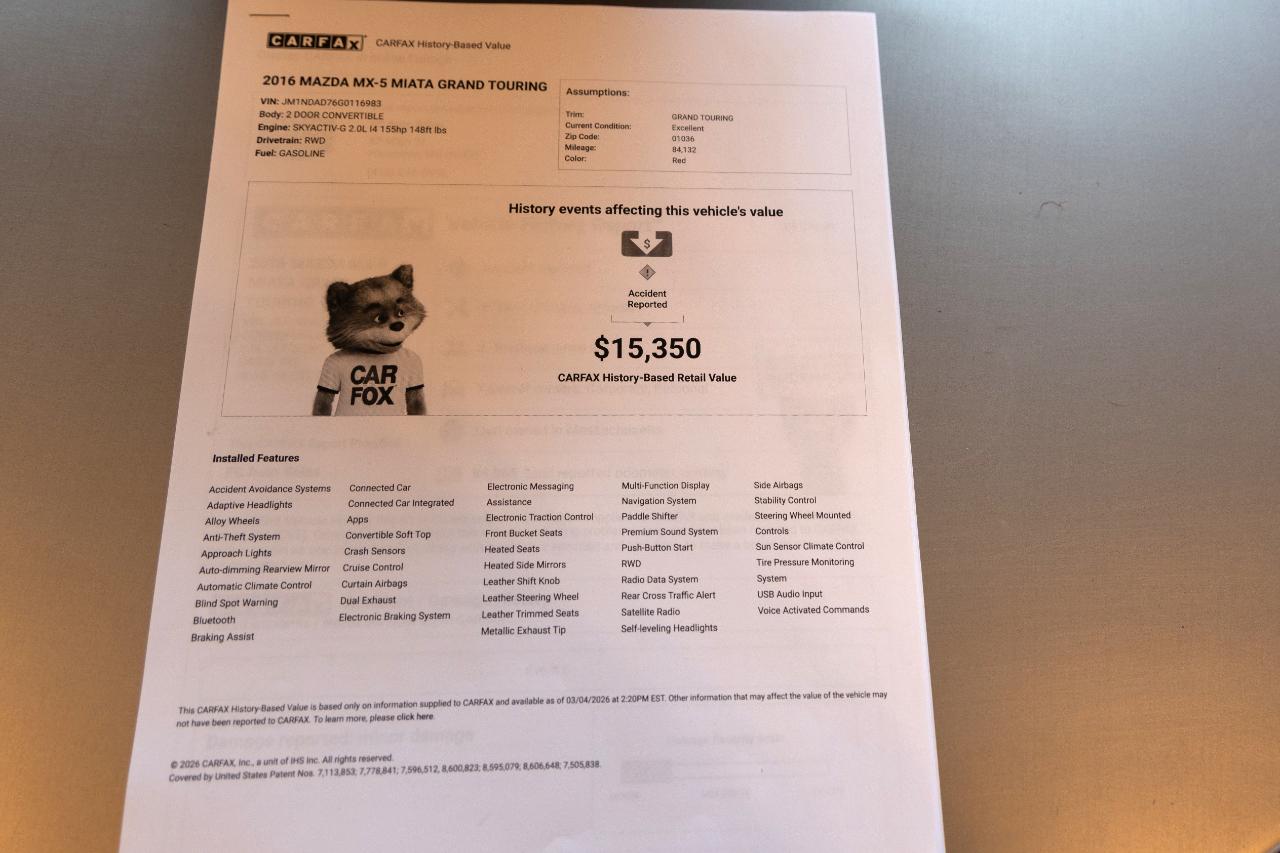 Mazda MX-5 Miata Grand Touring 6AT 2016