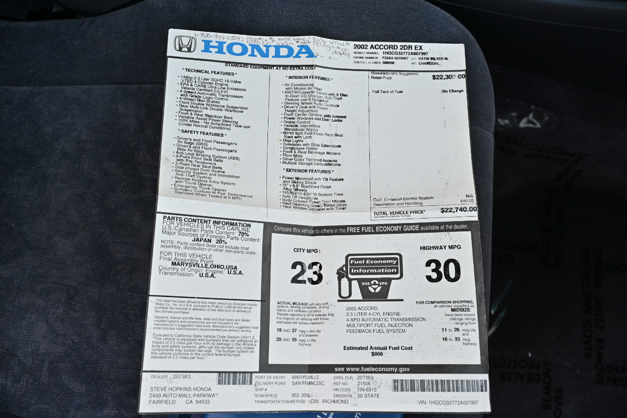 Honda Accord Cpe  2002