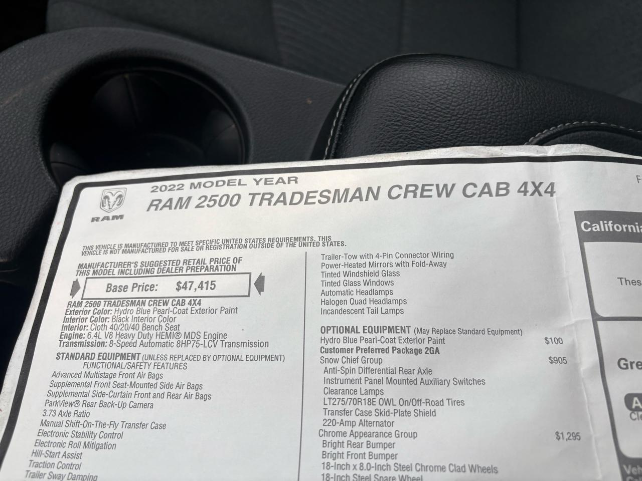 RAM 2500 Tradesman 4x4 Crew Cab 6'4" Box 2022