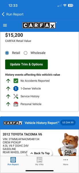 Toyota Tacoma Double Cab Long Bed V6 Auto 4WD 2012 Toyota Tacoma Double Cab Long Bed V6 Auto 4WD 2012