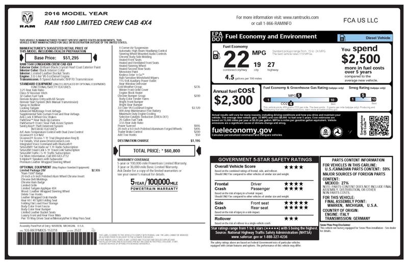 RAM 1500 Longhorn Crew Cab SWB 4WD 2016