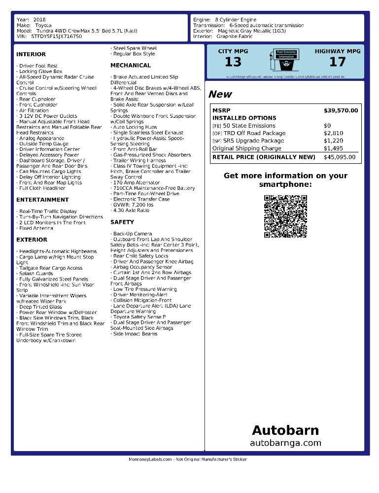 Toyota Tundra SR5 5.7L V8 CrewMax 4WD 2018