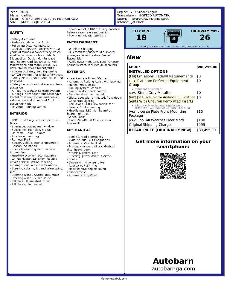 Cadillac CT6 3.0L Platinum Twin Turbo AWD 2018