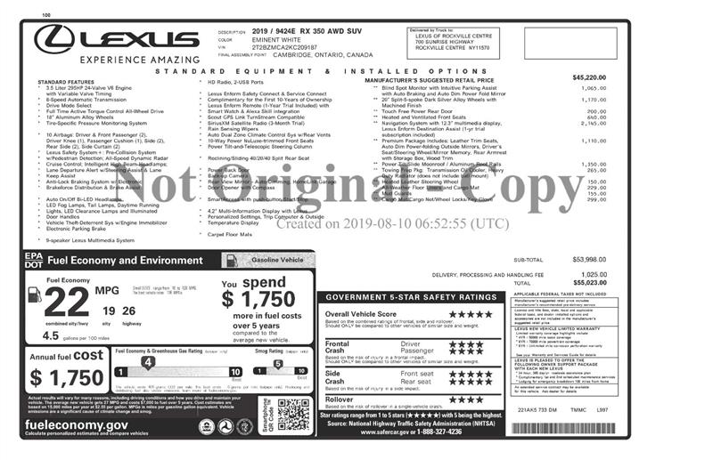 Lexus RX 350 AWD 2019