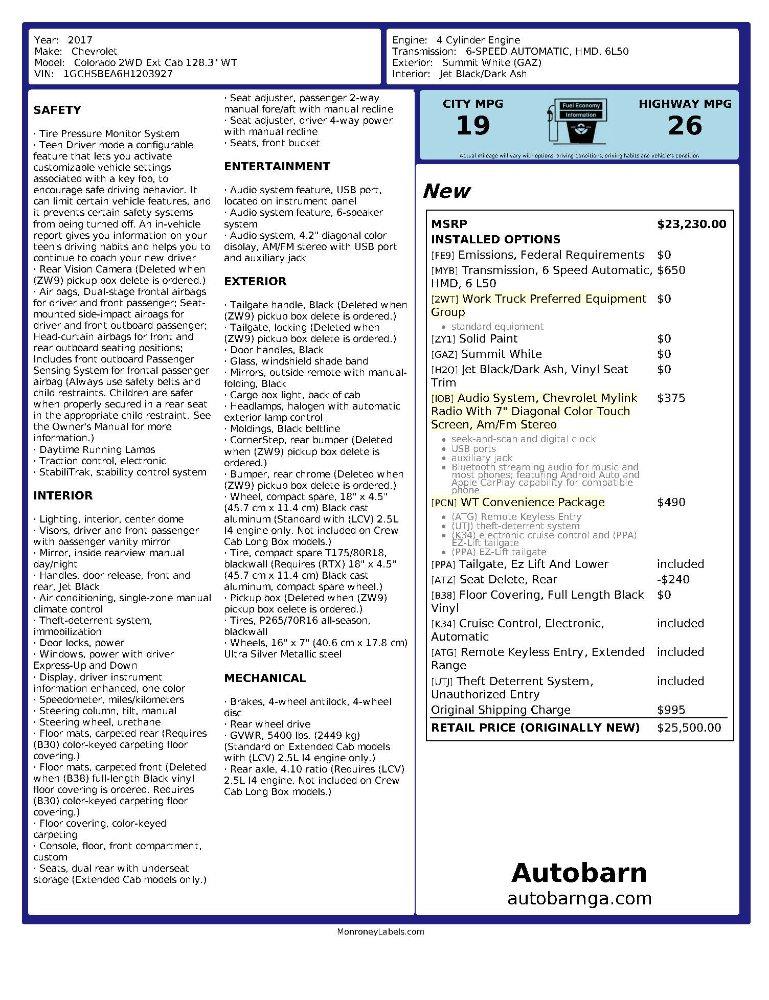 Chevrolet Colorado Work Truck Ext. Cab 2WD 2017