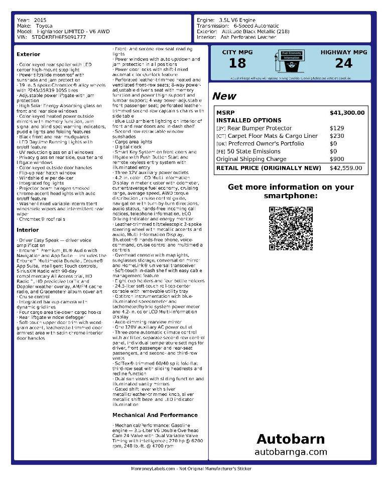 Toyota Highlander Limited Platinum AWD V6 2015