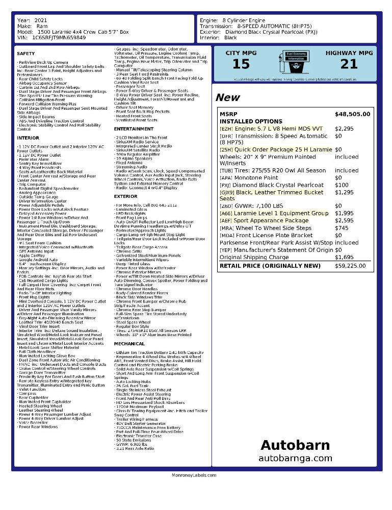 RAM 1500 Laramie Crew Cab SWB 4WD 2021