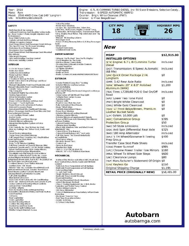 RAM 2500 Longhorn Crew Cab SWB 4WD 2014